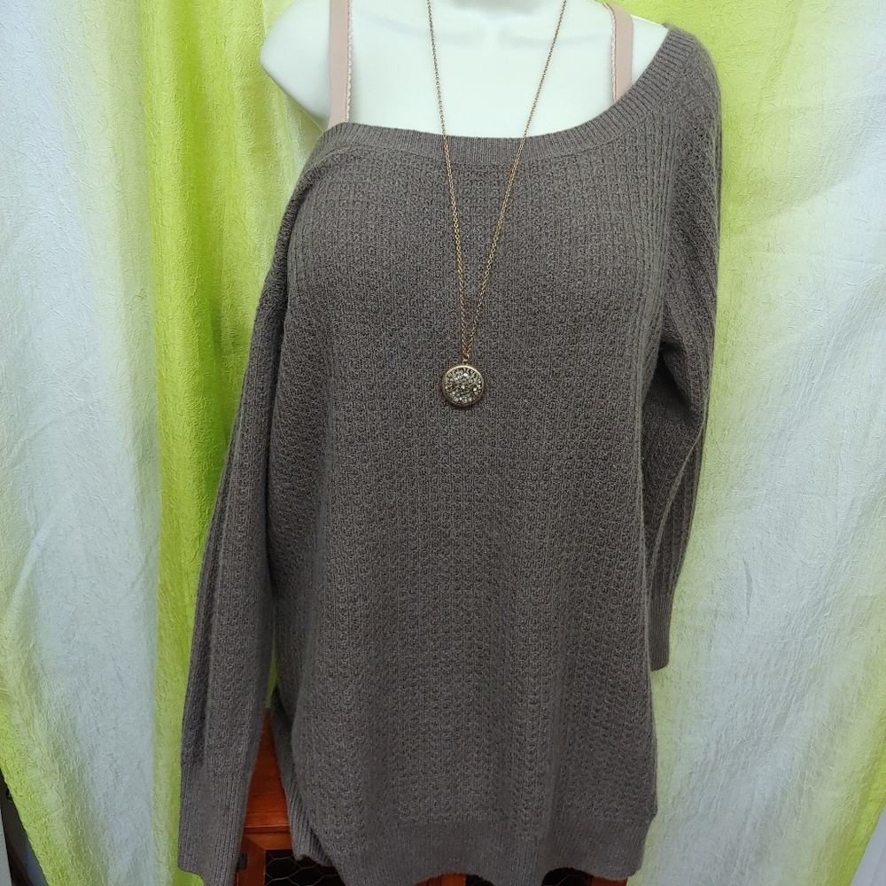 SUSS | tan brown woven soft comfy crewneck knit tunic sweater cozy 3